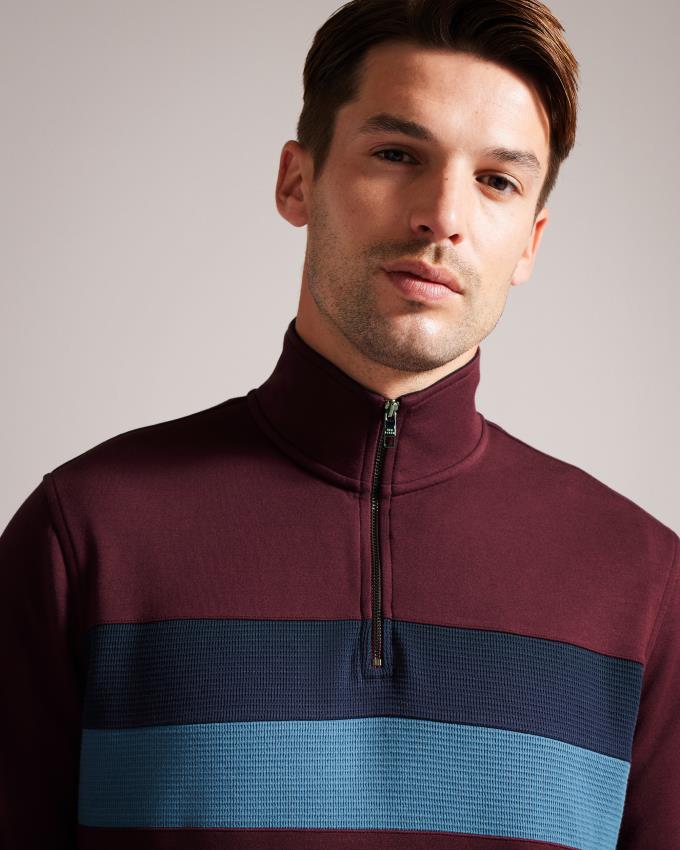 Pull Ted Baker Long Sleeve Half Zip Bordeaux Homme | AKY-13483145